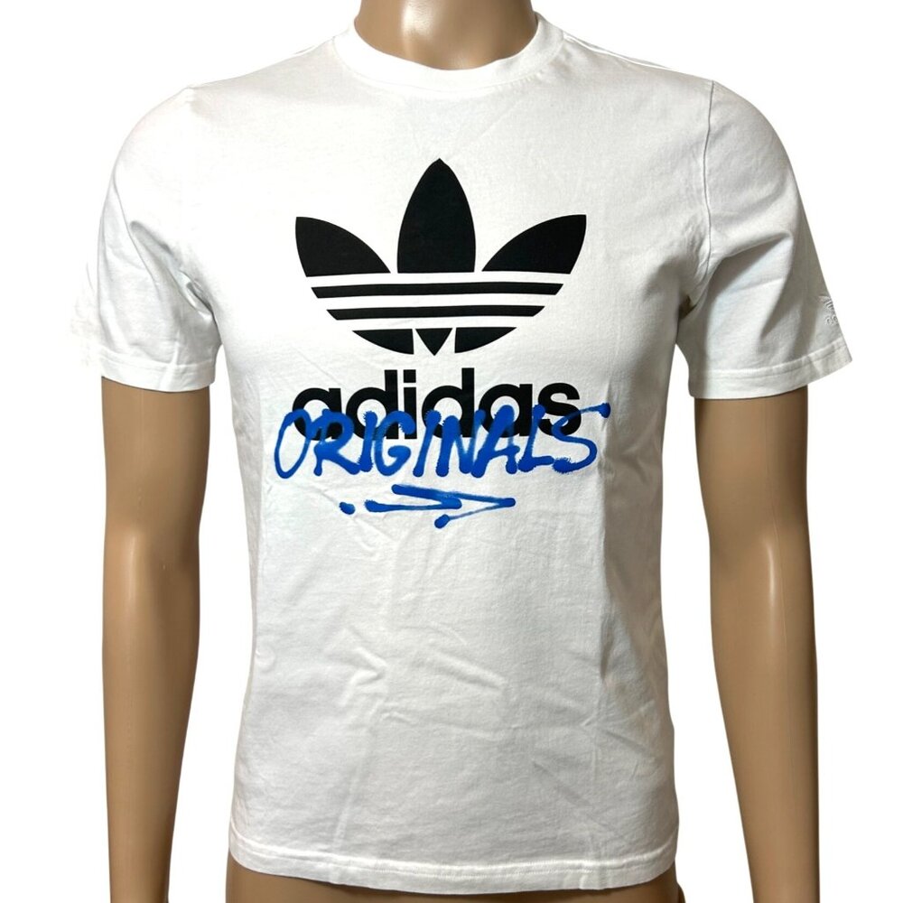 Adidas Graphic T-Shirt Kids Unisex Short Sleeve 13 - 14 Years White Blue Black